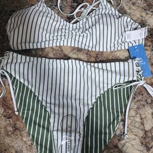 Cupshe Green and White Striped Bikini